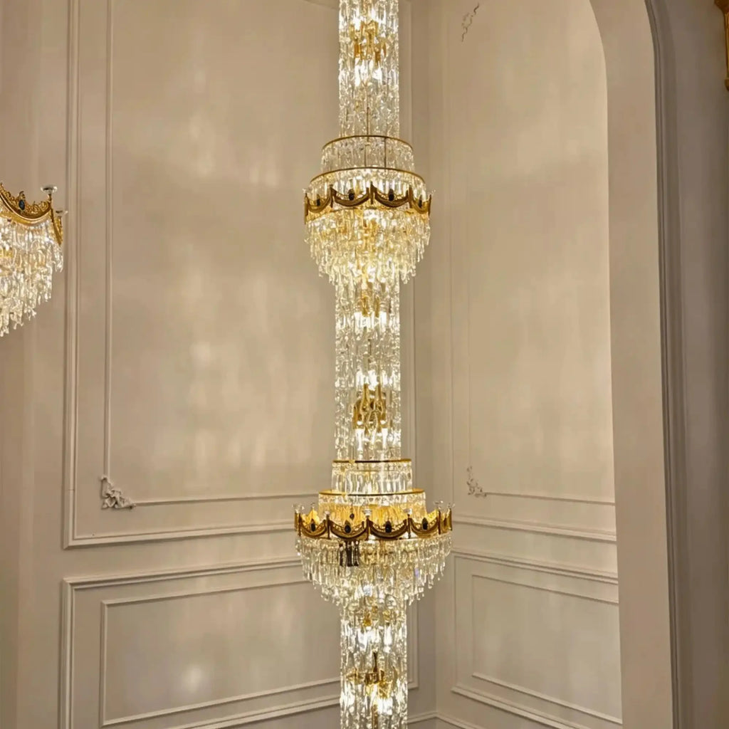 Luxury Majesty Grand Crown Top Cascading Long Tiered Crystal Chandelier - D23.62"*H137.80" (D60cm*H350cm)Warm Light - VChandelier