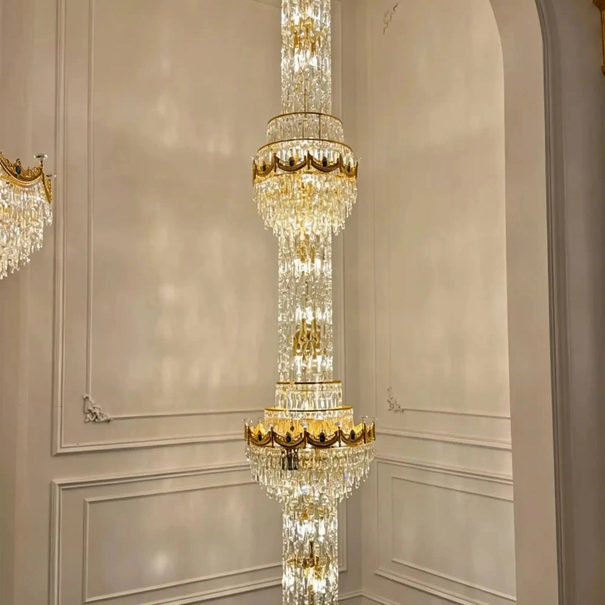 Luxury Majesty Grand Crown Top Cascading Long Tiered Crystal Chandelier - D23.62"*H137.80" (D60cm*H350cm)Warm Light - VChandelier