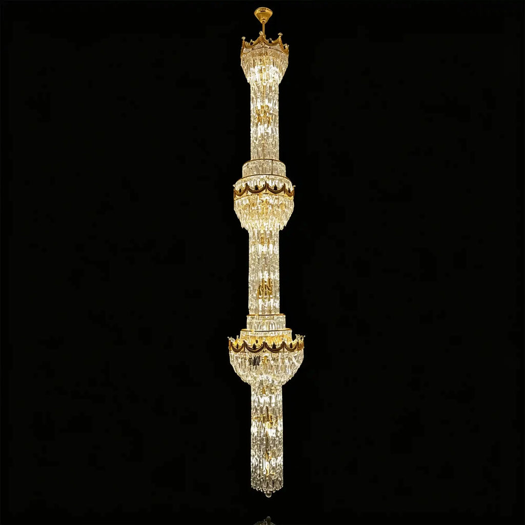 Luxury Majesty Grand Crown Top Cascading Long Tiered Crystal Chandelier - D19.7"*H113.4" (D50cm*H288cm)Warm Light - VChandelier
