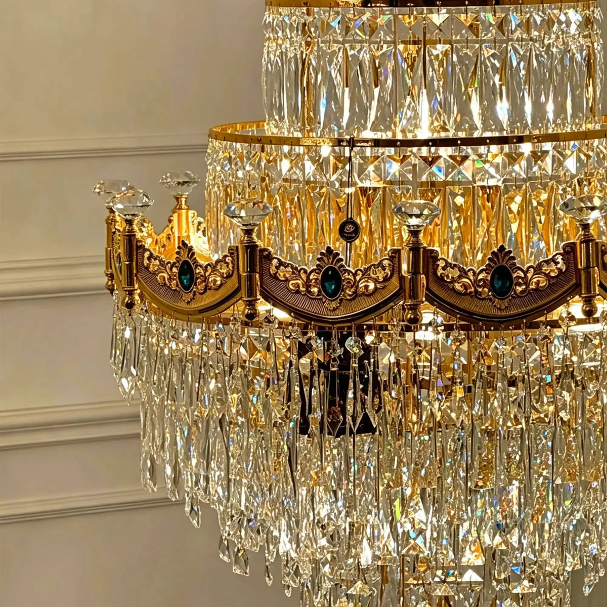 Luxury Majesty Grand Crown Top Cascading Long Tiered Crystal Chandelier - D23.62"*H137.80" (D60cm*H350cm)Warm Light - VChandelier
