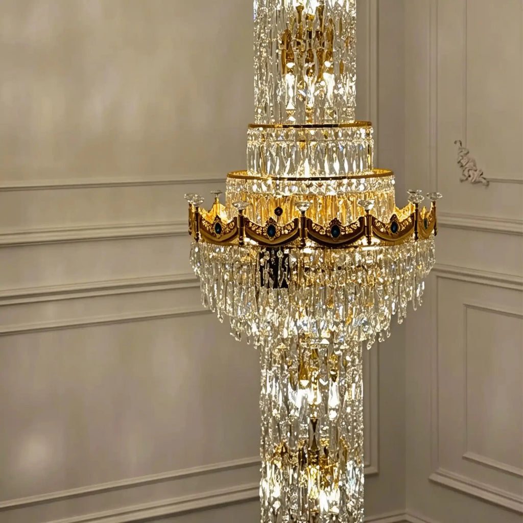 Luxury Majesty Grand Crown Top Cascading Long Tiered Crystal Chandelier - D23.62"*H137.80" (D60cm*H350cm)Warm Light - VChandelier