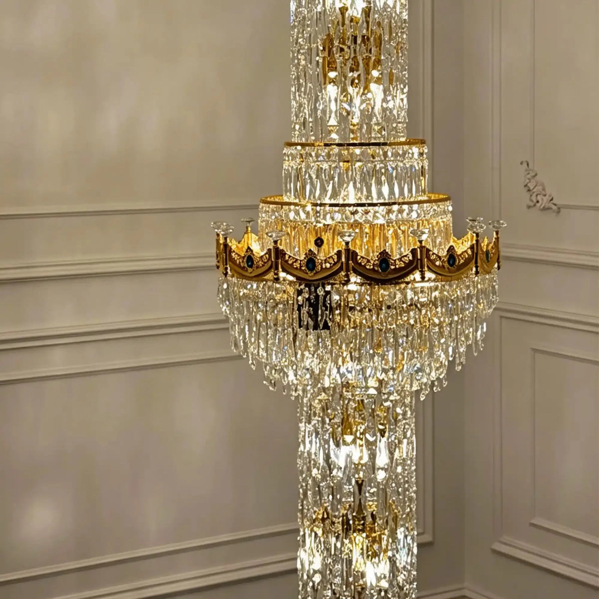 Luxury Majesty Grand Crown Top Cascading Long Tiered Crystal Chandelier - D23.62"*H137.80" (D60cm*H350cm)Warm Light - VChandelier