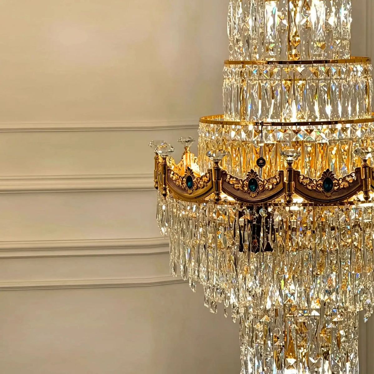 Luxury Majesty Grand Crown Top Cascading Long Tiered Crystal Chandelier - D23.62"*H137.80" (D60cm*H350cm)Warm Light - VChandelier