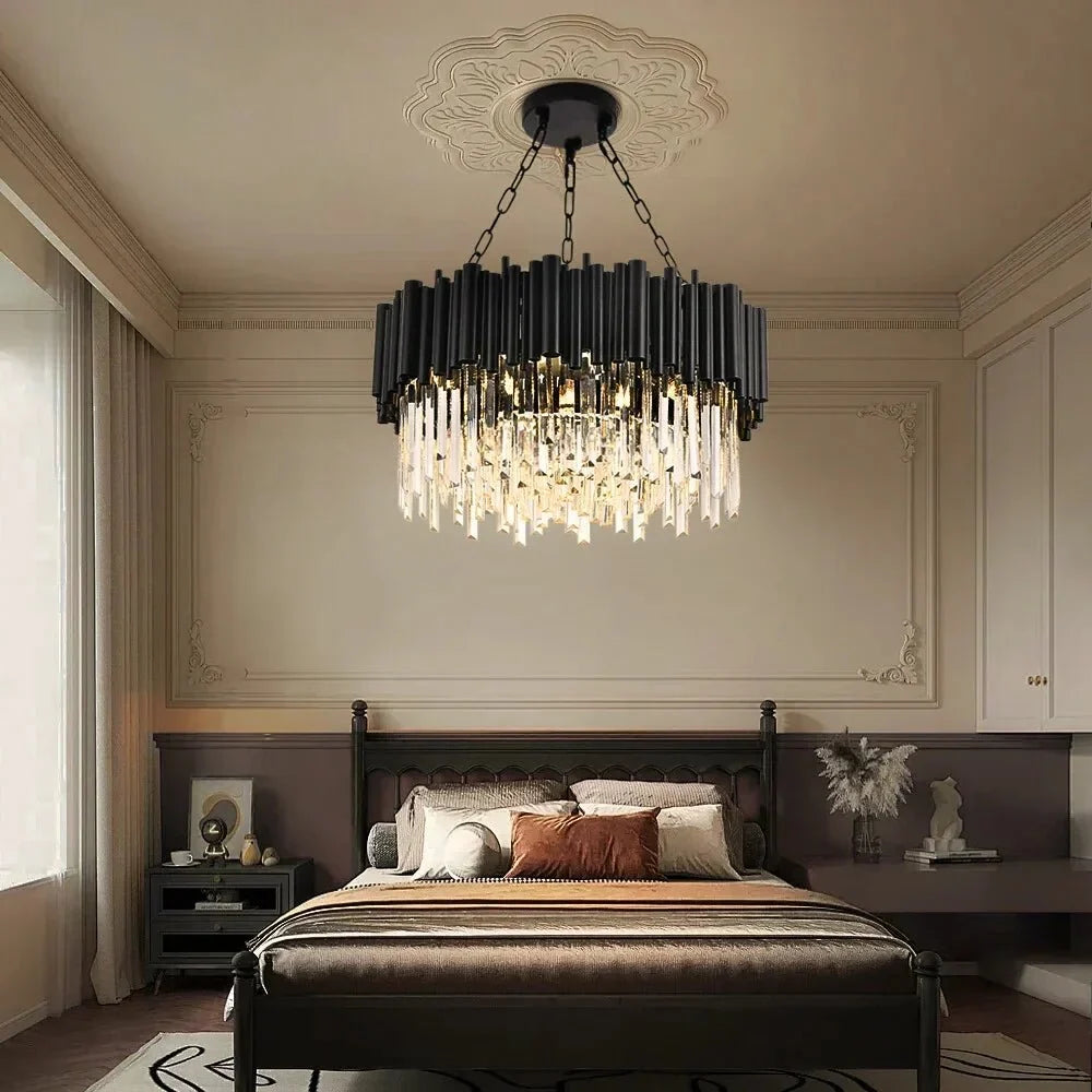 Luxury Modern Living Room Black Crystal Light Fixture - W17.7‘’×H15'' - VChandelier