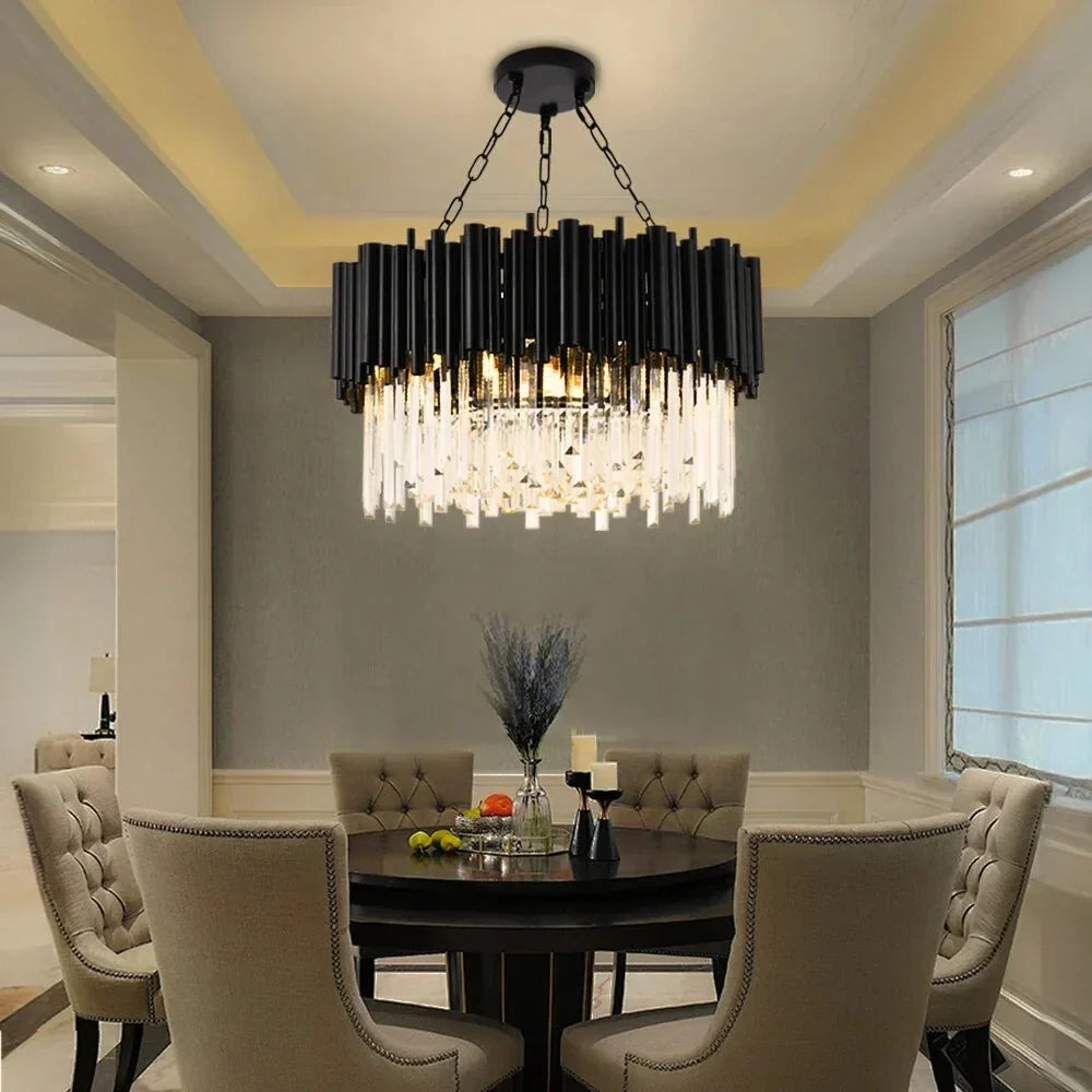Luxury Modern Living Room Black Crystal Light Fixture - W17.7‘’×H15'' - VChandelier