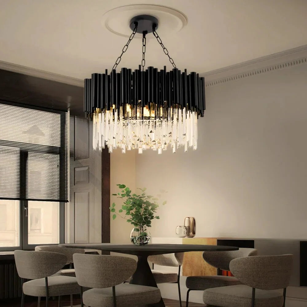 Luxury Modern Living Room Black Crystal Light Fixture - W17.7‘’×H15'' - VChandelier
