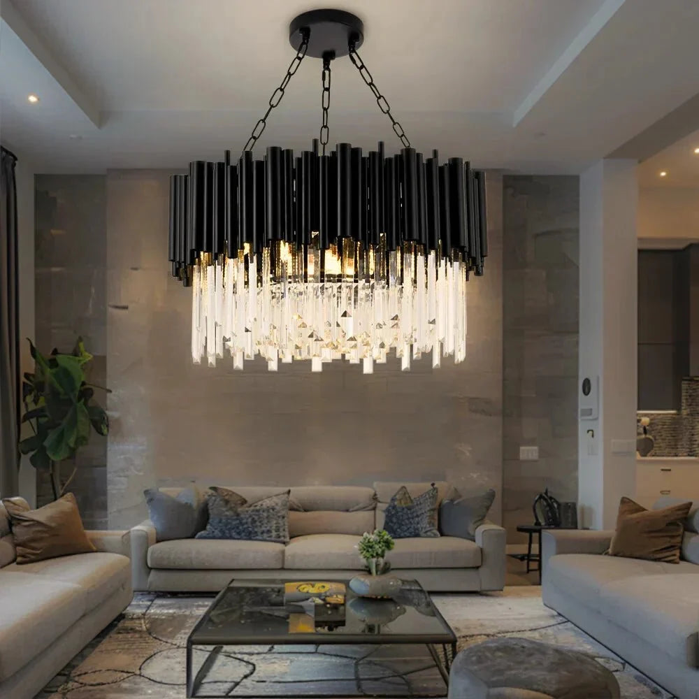 Luxury Modern Living Room Black Crystal Light Fixture - W17.7‘’×H15'' - VChandelier