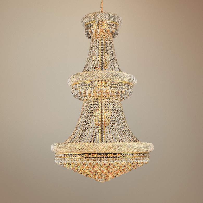 Luxury Modern Primo Wide Gold Crystal Chandelier for High Ceiling Foyer & Staircase - VChandelier-Gold - VChandelier
