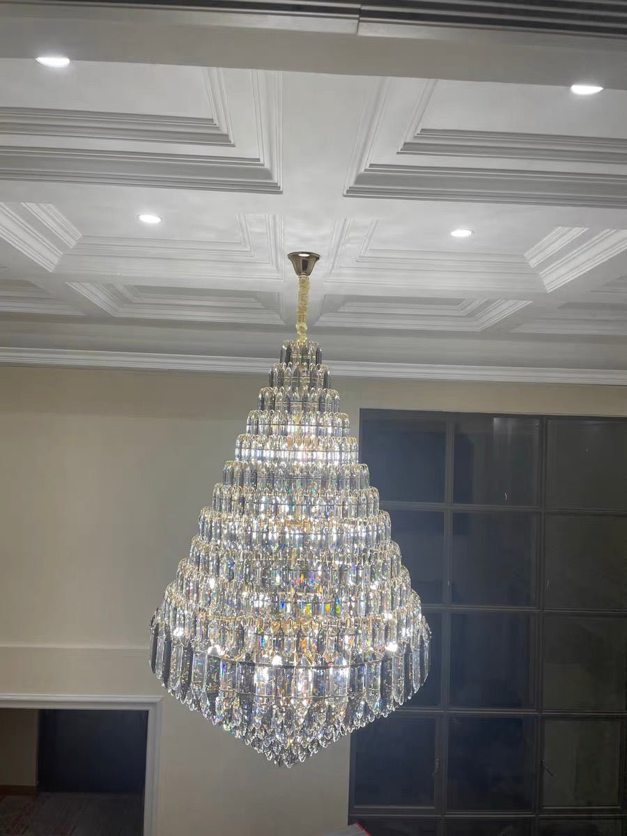 Luxury Multi-tiered Honeycomb Crystal Chandelier for High Ceiling-Chandeliers - VChandelier