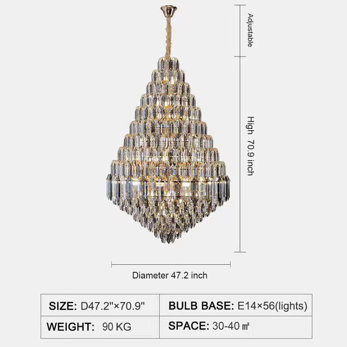 Luxury Multi-tiered Honeycomb Crystal Chandelier for High Ceiling-Chandeliers - VChandelier-D47.2"*H70.9"/56 Lights/136 kg-Gold-Warm Light - VChandelier