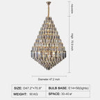 Luxury Multi-tiered Honeycomb Crystal Chandelier for High Ceiling-Chandeliers - VChandelier-D47.2"*H70.9"/56 Lights/136 kg-Gold-Warm Light - VChandelier