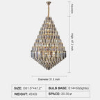 Luxury Multi-tiered Honeycomb Crystal Chandelier for High Ceiling-Chandeliers - VChandelier-D31.5"*H47.2"/33 Lights/45 kg-Gold-Warm Light - VChandelier