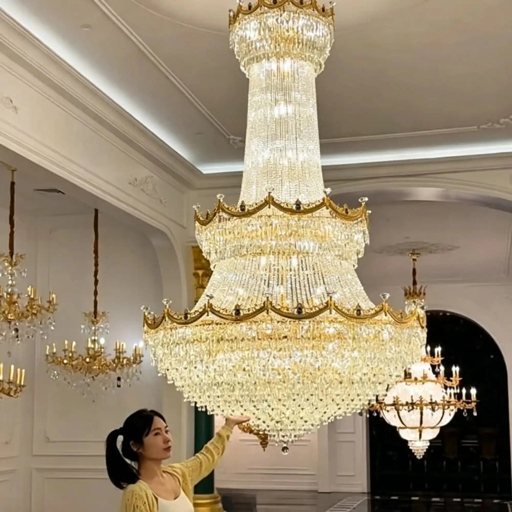 Luxury Palace-Style Tiered Gilded Brass Arm Crystal Chandelier - D64.96"*H90.55" (D165cm*H230cm)Warm Light - VChandelier