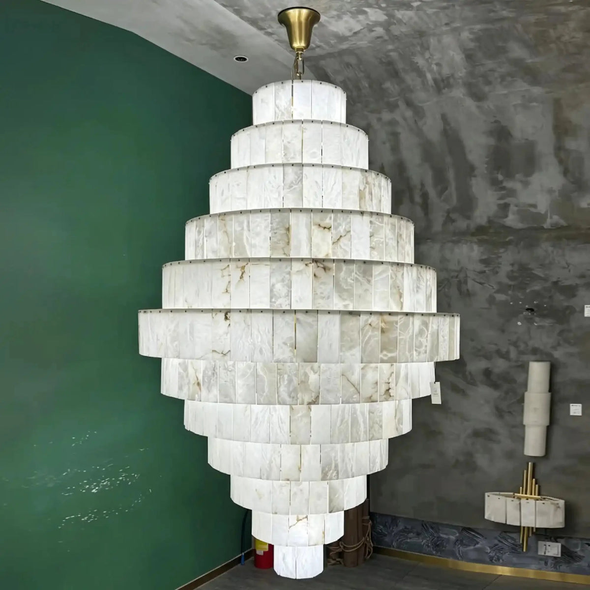 Luxury Sculpted Pyramid-Tier Alabaster Chandelier for High Ceiling - D48.03"*H44.09"(D122cm*H112cm)/85kgWarm Light 3000K - VChandelier
