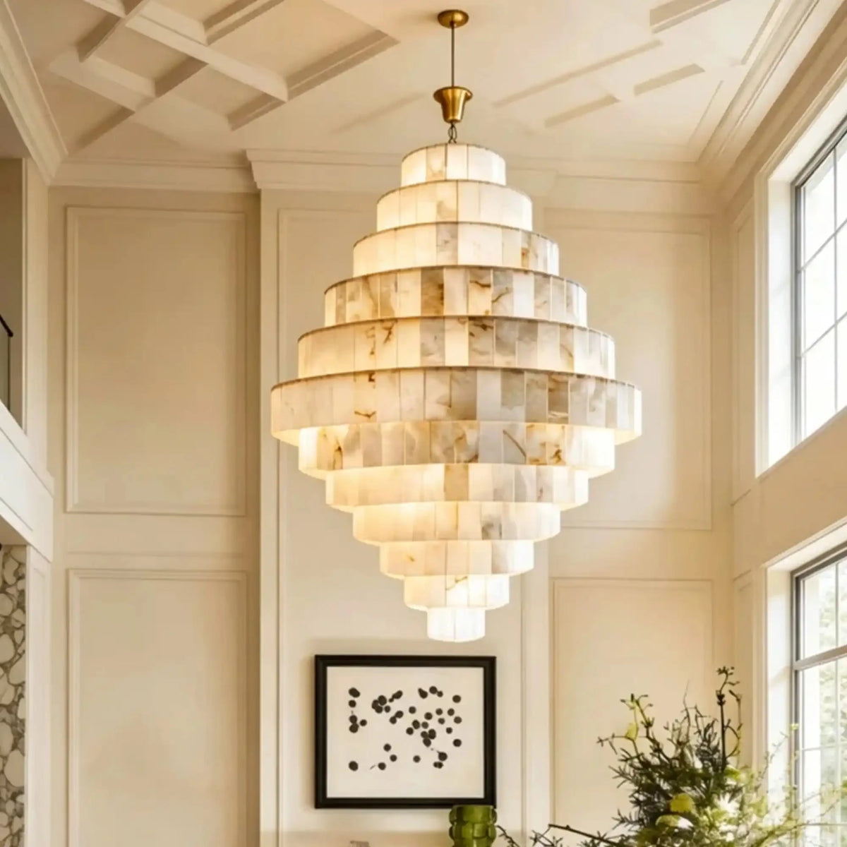 Luxury Sculpted Pyramid-Tier Alabaster Chandelier for High Ceiling - D48.03"*H44.09"(D122cm*H112cm)/85kgWarm Light 3000K - VChandelier