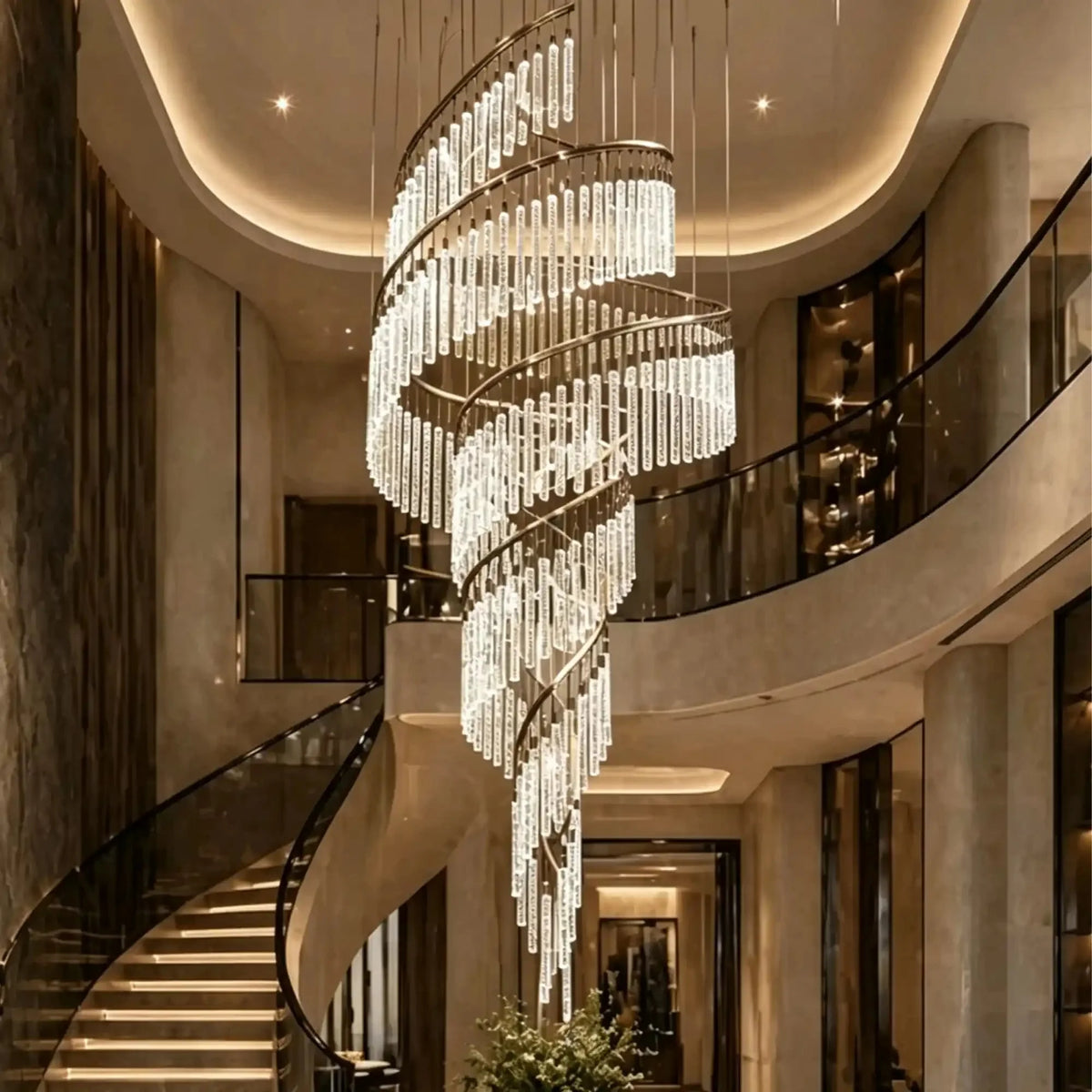 Luxury Spiral Bubble Crystal Chandelier for High Ceiling - CustomWarm Light - VChandelier