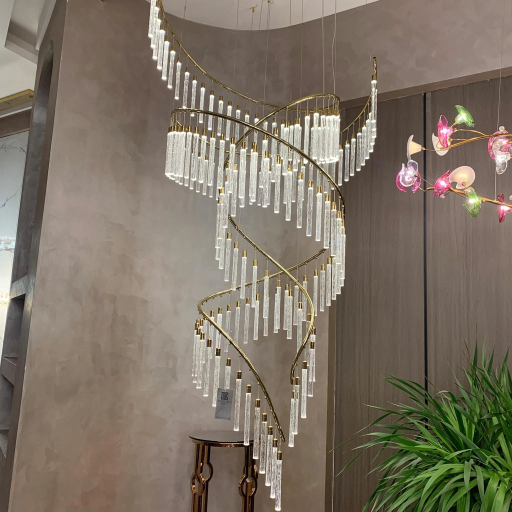 Luxury Spiral Bubble Crystal Stick Chandelier for Staircase/Foyer/High-ceiling - D47.2"*H114.17"(D120cm*H290cm)/62.6kgWithout BaseWarm Light - VChandelier