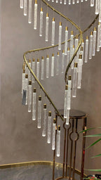 Luxury Spiral Bubble Crystal Stick Chandelier for Staircase/Foyer/High-ceiling - D47.2"*H114.17"(D120cm*H290cm)/62.6kgWithout BaseWarm Light - VChandelier