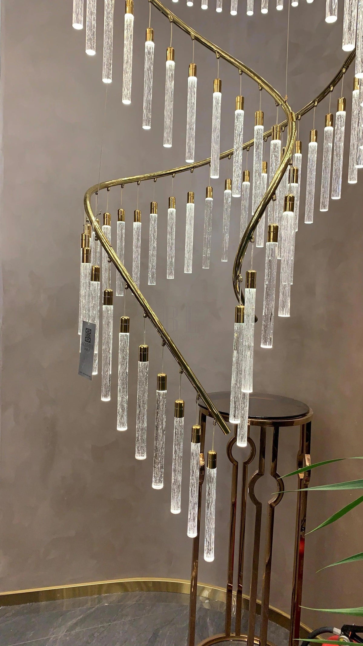 Luxury Spiral Bubble Crystal Stick Chandelier for Staircase/Foyer/High-ceiling - D47.2"*H114.17"(D120cm*H290cm)/62.6kgWithout BaseWarm Light - VChandelier