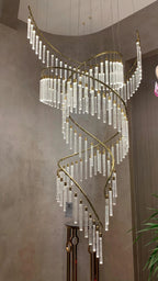 Luxury Spiral Bubble Crystal Stick Chandelier for Staircase/Foyer/High-ceiling - D47.2"*H114.17"(D120cm*H290cm)/62.6kgWithout BaseWarm Light - VChandelier