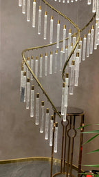 Luxury Spiral Bubble Crystal Stick Chandelier for Staircase/Foyer/High-ceiling - D47.2"*H114.17"(D120cm*H290cm)/62.6kgWithout BaseWarm Light - VChandelier