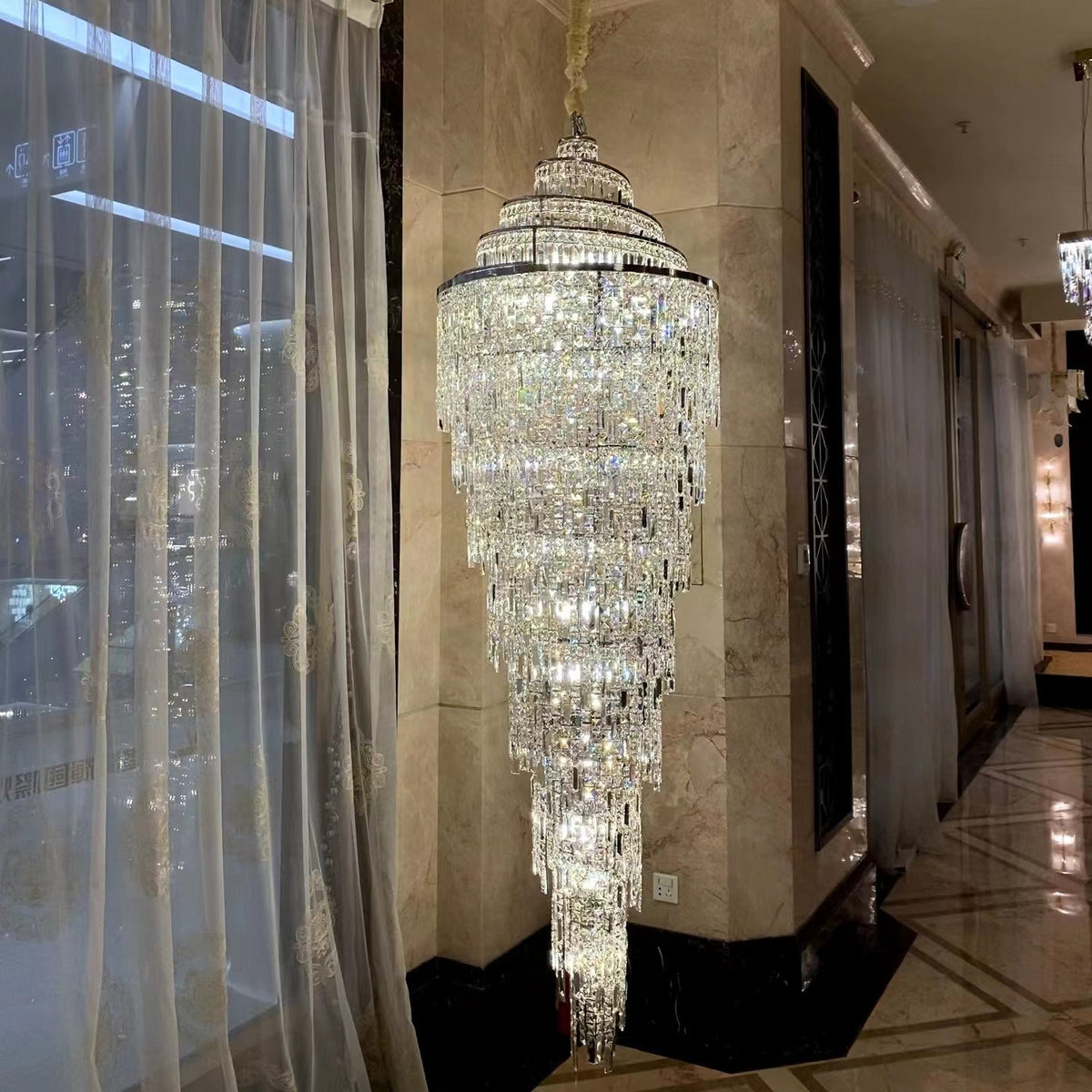 Luxury Spiral Crystal Chandelier For Foyer / Staircase - D23.6"*H82.6"Warm Light - VChandelier