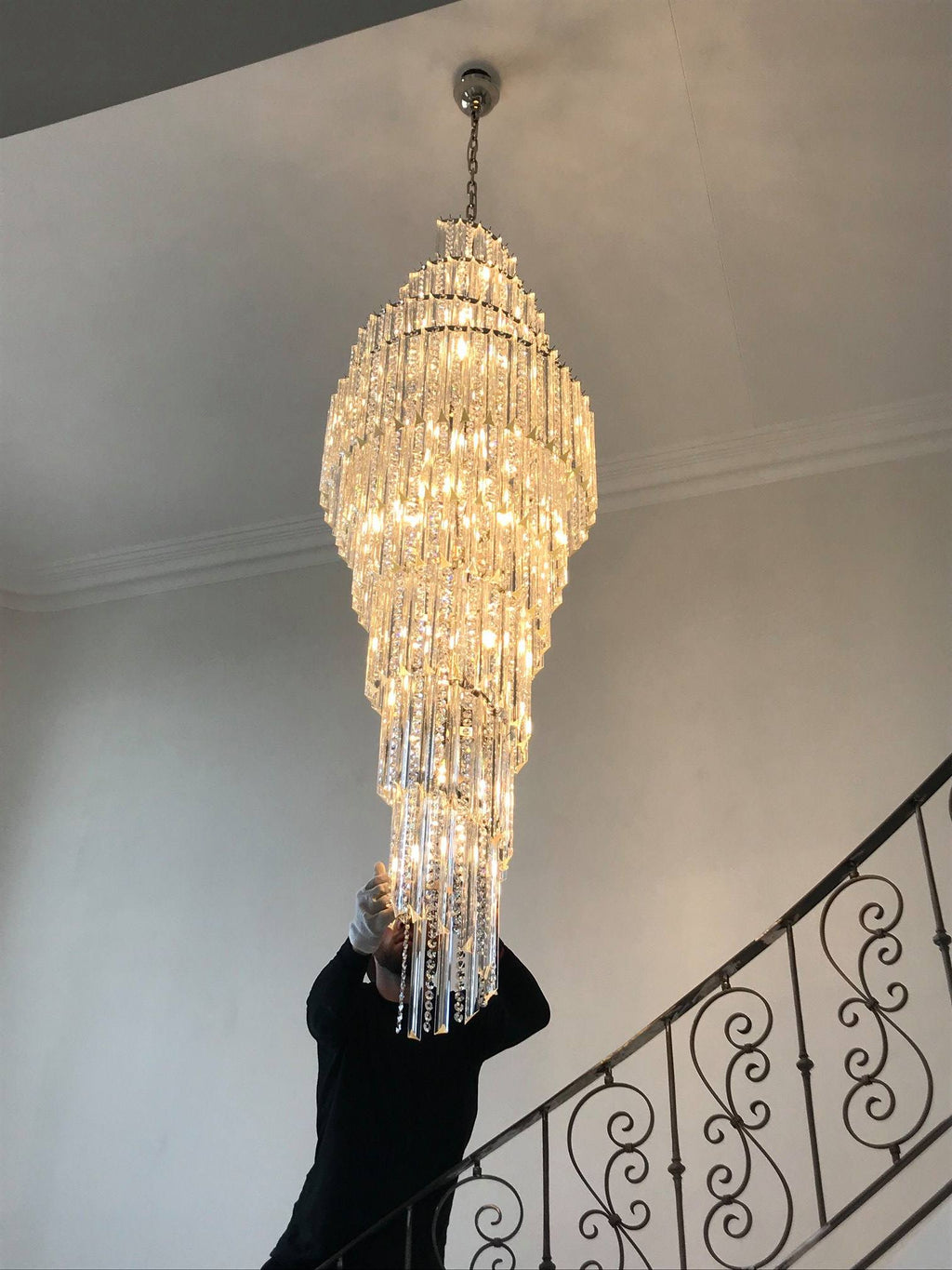 Luxury Spiral Crystal Chandelier for High - ceiling/Foyer/Staircase - D21.6"*H86.6"/60.4kgWarm Light - VChandelier