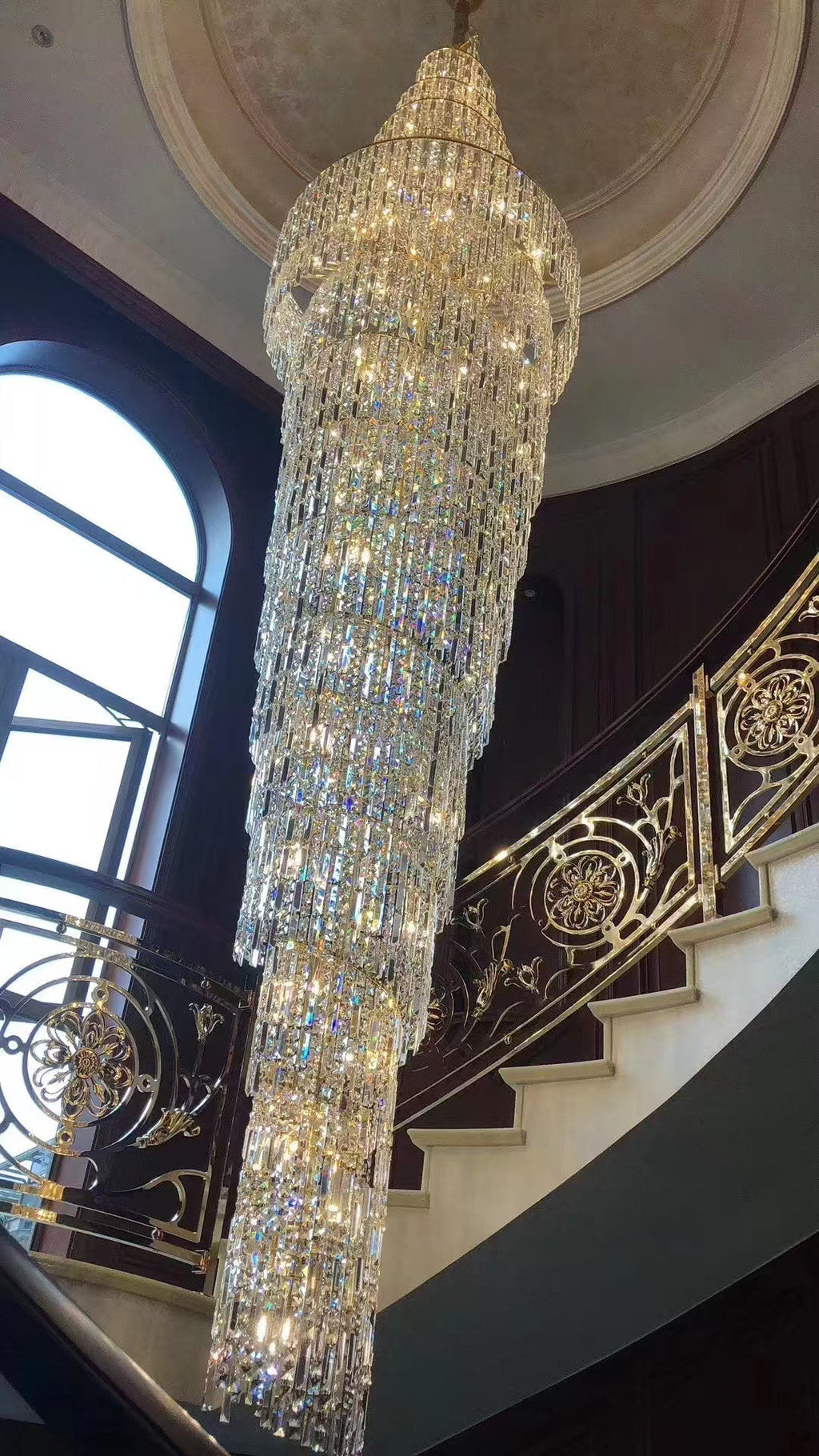 Luxury Spiral Crystal Chandelier for High - ceiling/Foyer/Staircase - D31.5"*H126"/110kgWarm Light - VChandelier