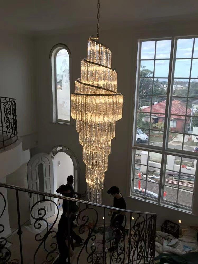 Luxury Spiral Crystal Chandelier for High - ceiling/Foyer/Staircase - D31.5"*H126"/110kgDimmable Warm Light - VChandelier