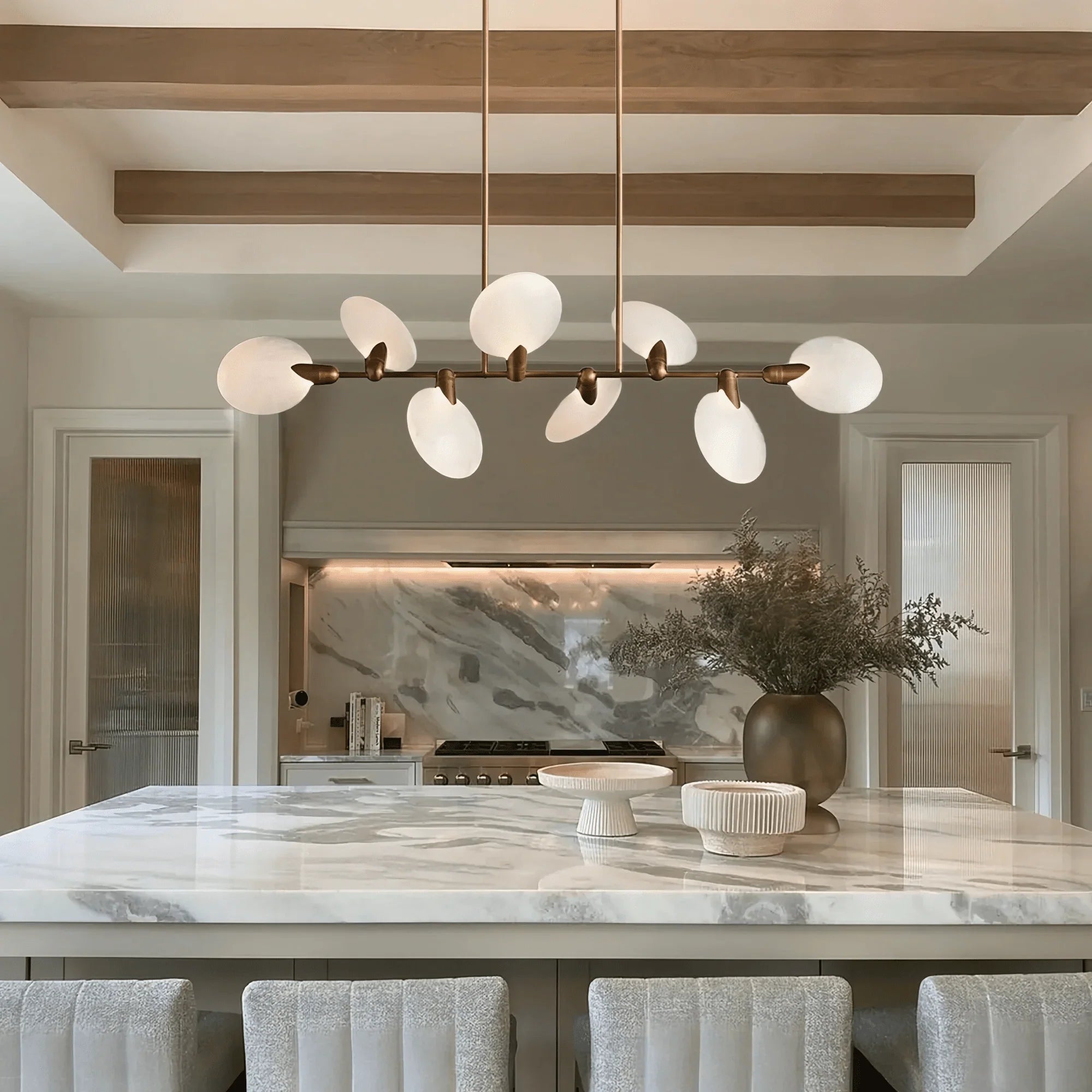 Lyla Linear Chandelier 62"74" in brass - modern dining room lighting