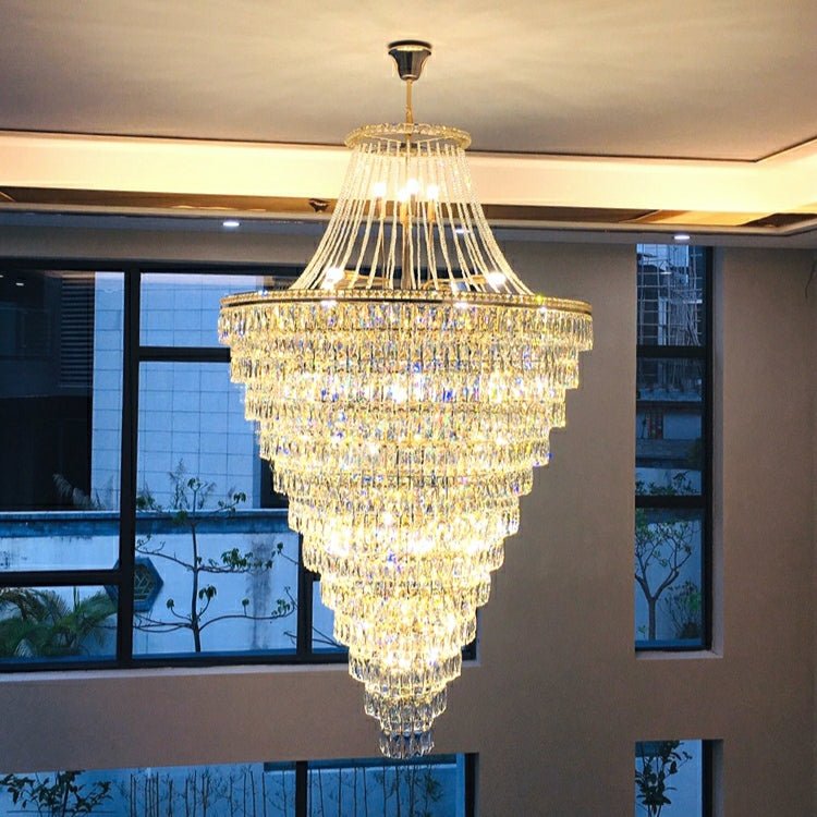 Magnificent Extra Large Foyer Hall Chandelier Tiered Crystal Ceiling Lighting Fixture For Living Room Decor - 5 Layers/ D15.8"*D31.5"/ 12 Lights - VChandelier