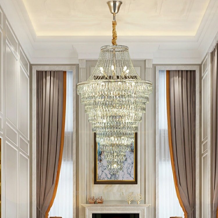 Magnificent Extra Large Foyer Hall Chandelier Tiered Crystal Ceiling Lighting Fixture For Living Room Decor - 5 Layers/ D15.8"*D31.5"/ 12 Lights - VChandelier