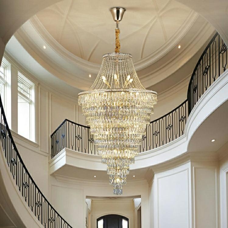 Magnificent Extra Large Foyer Hall Chandelier Tiered Crystal Ceiling Lighting Fixture For Living Room Decor - 5 Layers/ D15.8"*D31.5"/ 12 Lights - VChandelier