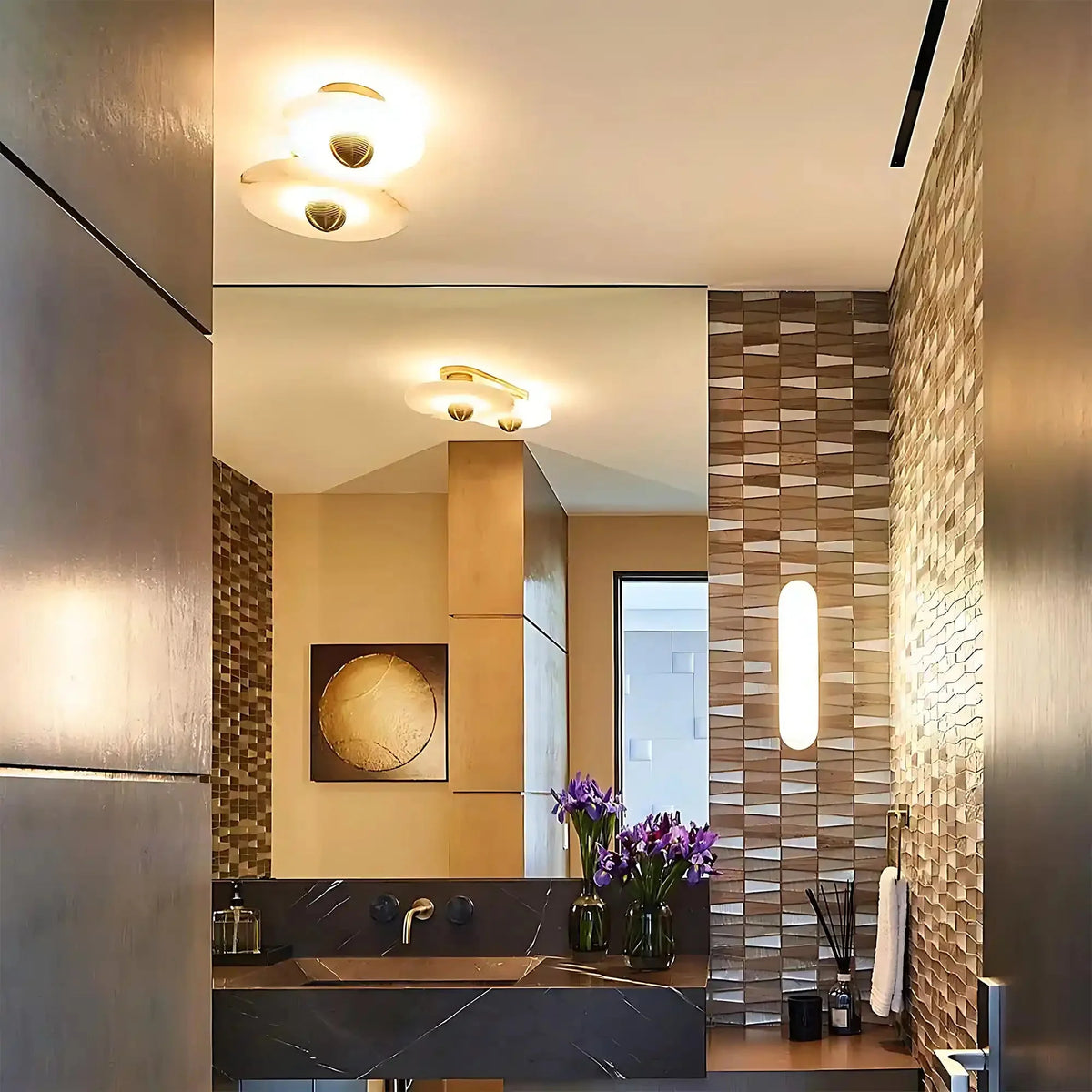 Median Alabaster Flush mount - 2 Surface - Bronze - VChandelier