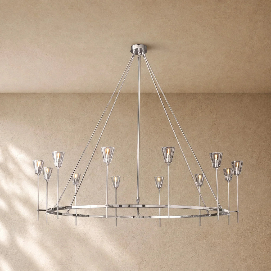 Torche de Verre Round Chandelier in Polished Nickel