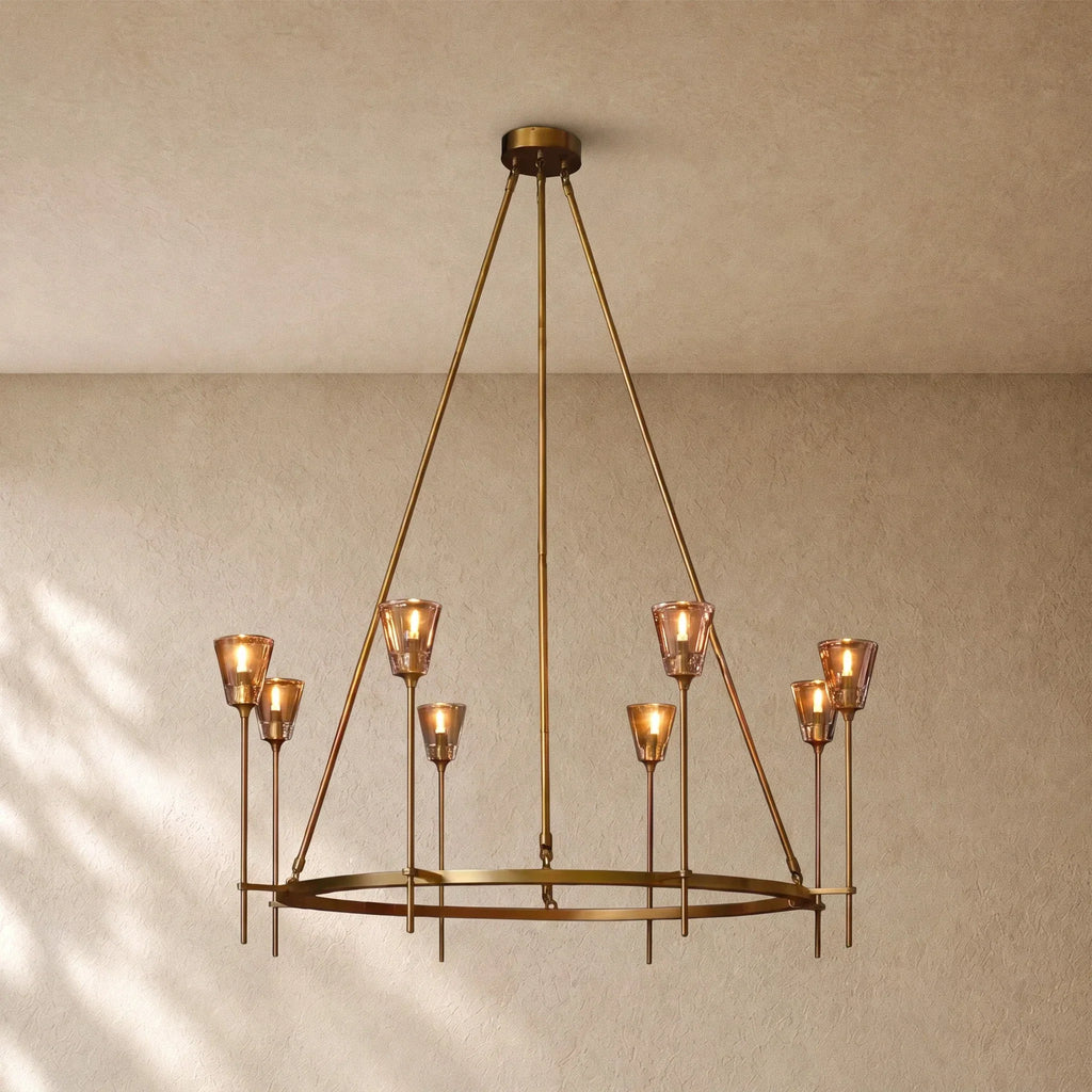 Torche de Verre Round Chandelier in Lacquered Burnished Brass