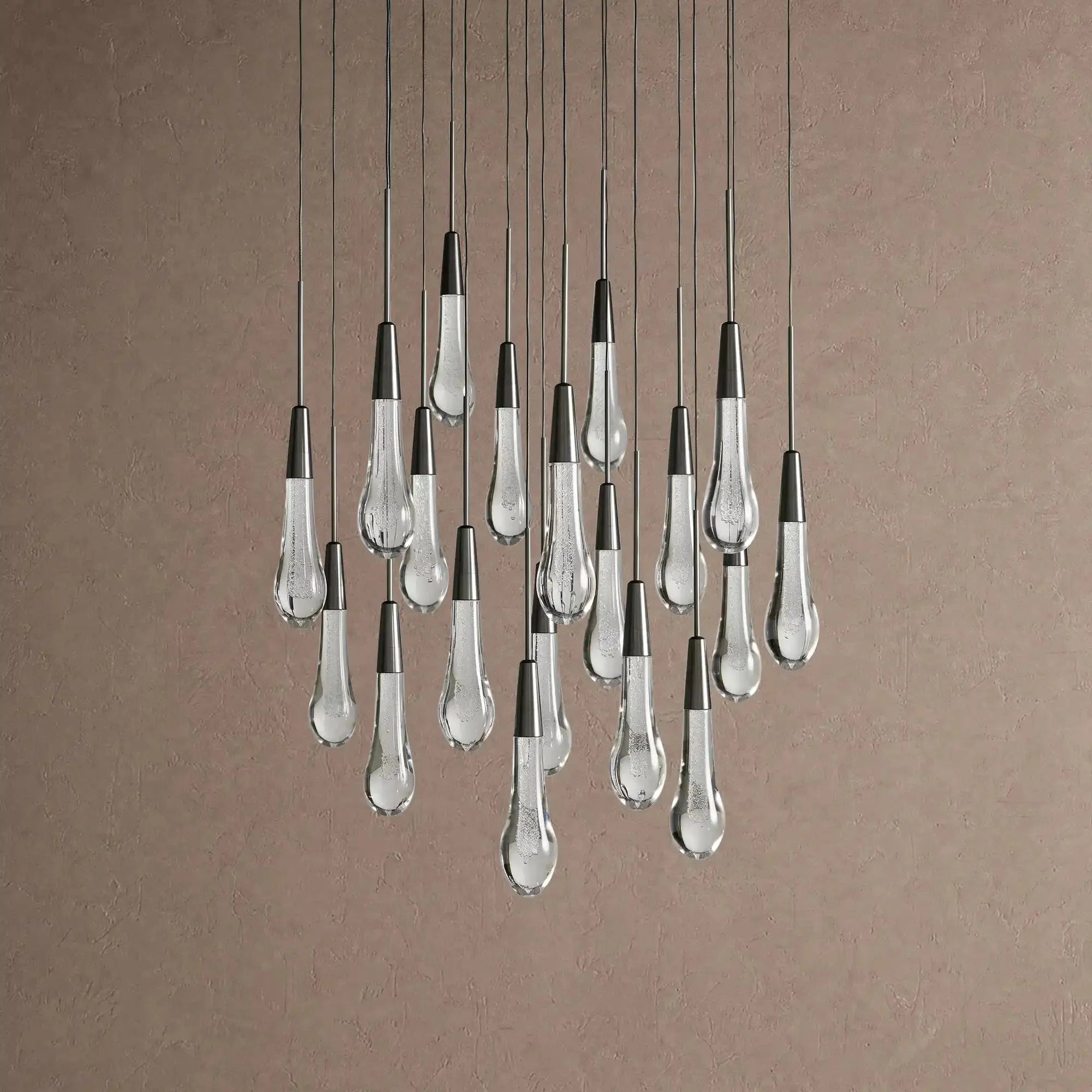 Soltaire Round Chandelier 17" 24" 36" 48" 58" | Modern Pendant Light Raindrop Chandelier - 19-Light 24"BlackVChandelier