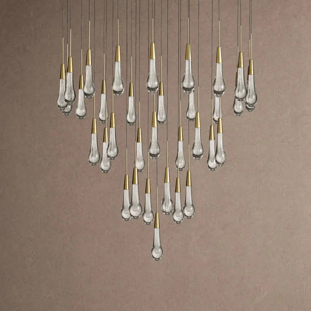 Soltaire Round Chandelier 17" 24" 36" 48" 58" | Modern Pendant Light Raindrop Chandelier - 34-Light 36"BrassVChandelier