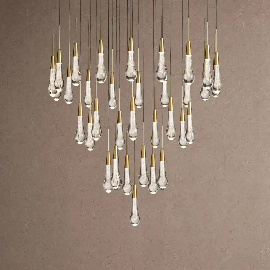 Soltaire Round Chandelier 17" 24" 36" 48" 58" | Modern Pendant Light Raindrop Chandelier - 34-Light 36"BrassVChandelier