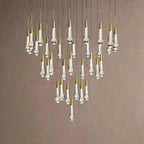 Soltaire Round Chandelier 17" 24" 36" 48" 58" | Modern Pendant Light Raindrop Chandelier - 34-Light 36"BrassVChandelier