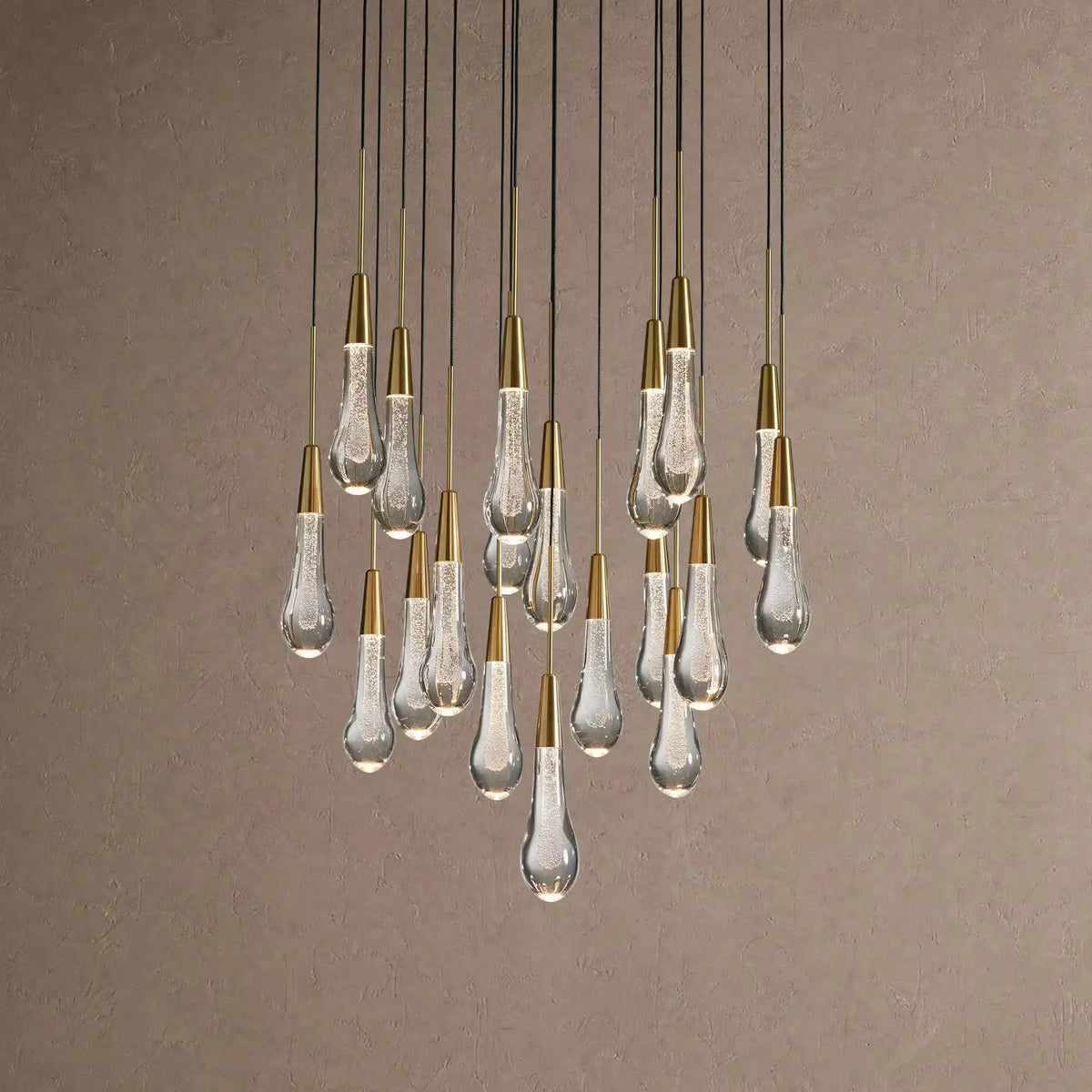 Soltaire Round Chandelier 17" 24" 36" 48" 58" | Modern Pendant Light Raindrop Chandelier - 19-Light 24"BrassVChandelier