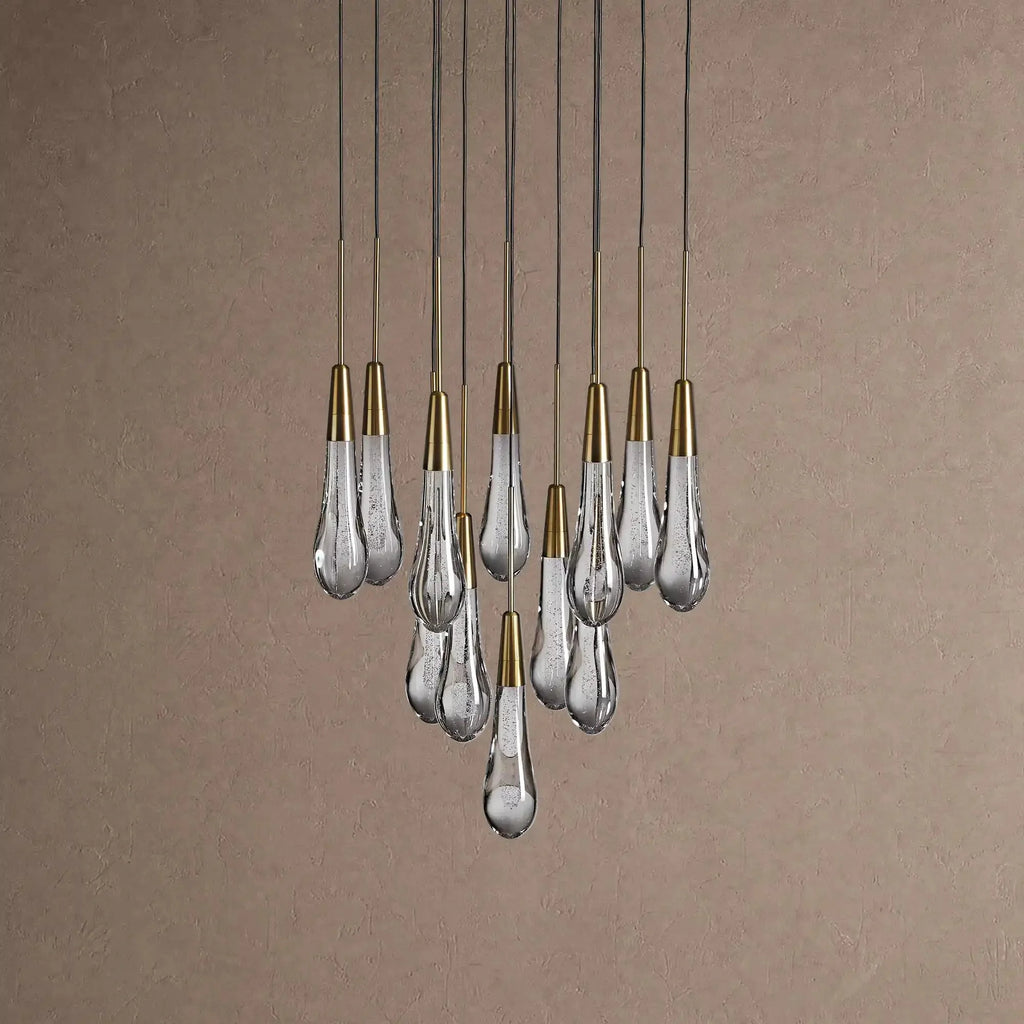 Soltaire Round Chandelier 17" 24" 36" 48" 58" | Modern Pendant Light Raindrop Chandelier - 12-Light 17"BrassVChandelier