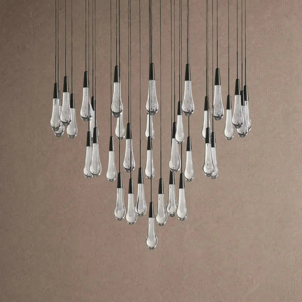 Soltaire Round Chandelier 17" 24" 36" 48" 58" | Modern Pendant Light Raindrop Chandelier - 39-Light 48"BlackVChandelier