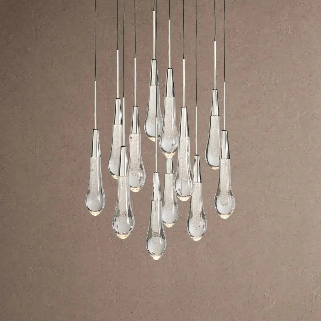 Soltaire Round Chandelier 17" 24" 36" 48" 58" | Modern Pendant Light Raindrop Chandelier - 12-Light 17"NickelVChandelier