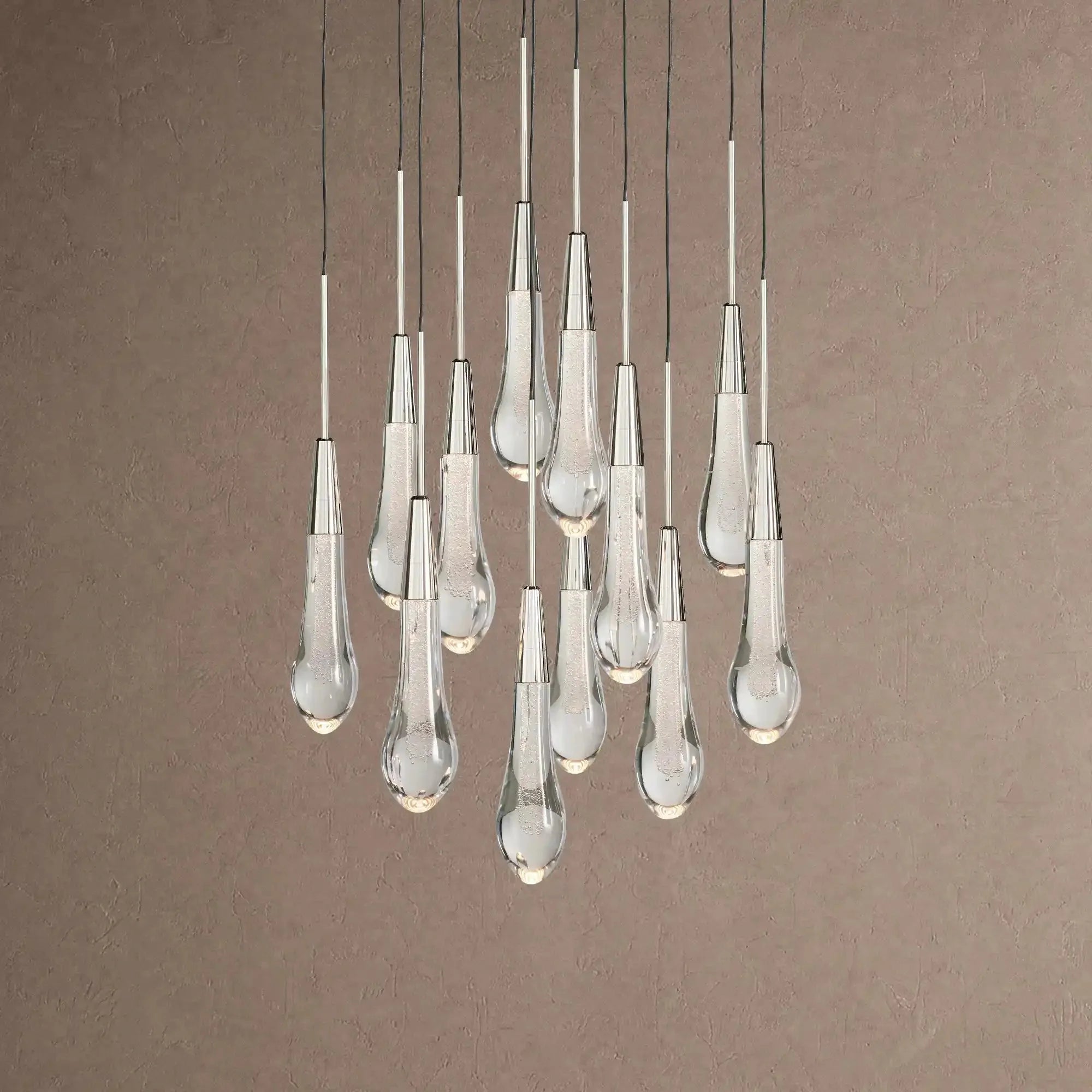 Soltaire Round Chandelier 17" 24" 36" 48" 58" | Modern Pendant Light Raindrop Chandelier - 12-Light 17"NickelVChandelier
