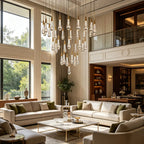 Soltaire Round Chandelier 17" 24" 36" 48" 58" | Modern Pendant Light Raindrop Chandelier - 34-Light 36"BrassVChandelier