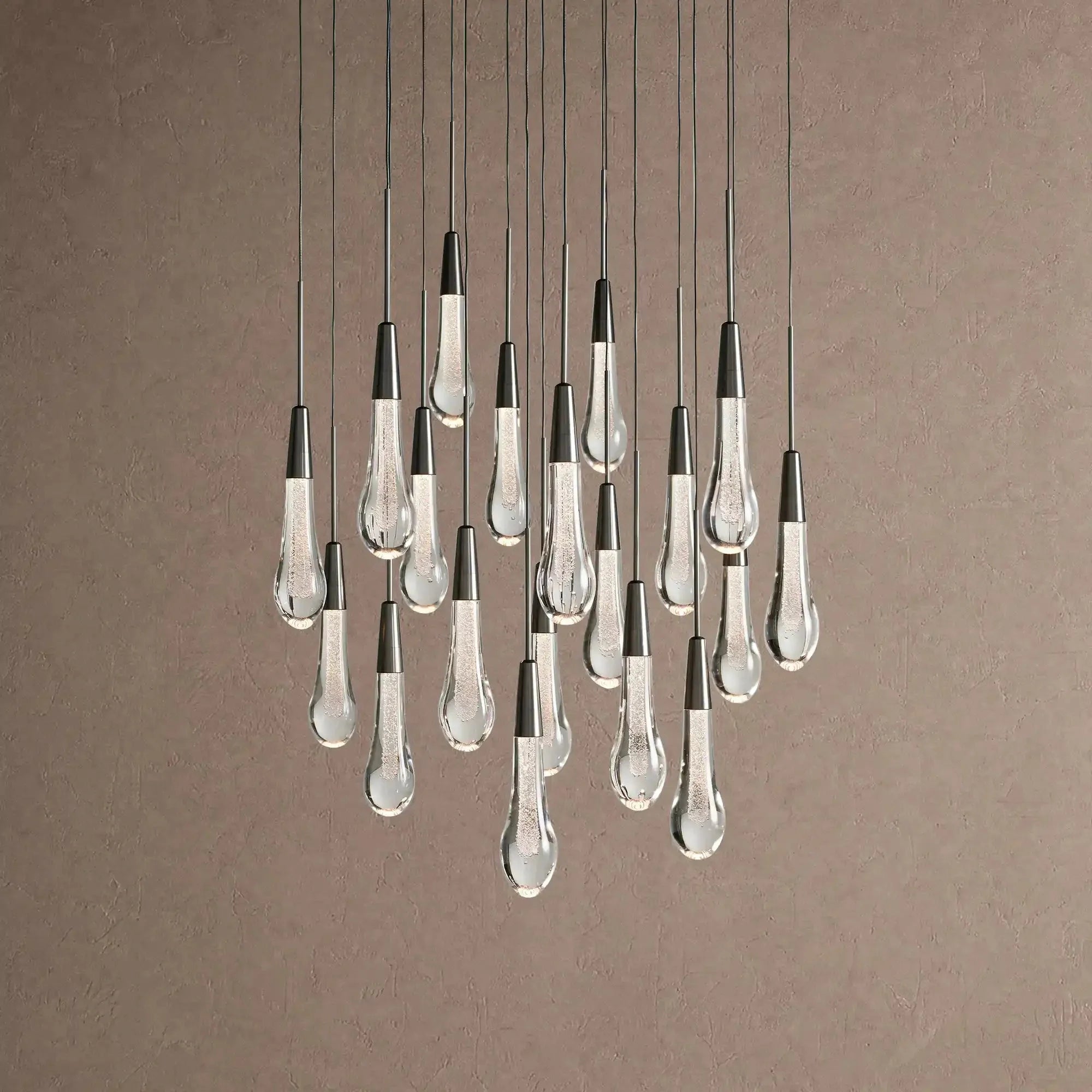 Soltaire Round Chandelier 17" 24" 36" 48" 58" | Modern Pendant Light Raindrop Chandelier - 19-Light 24"BlackVChandelier