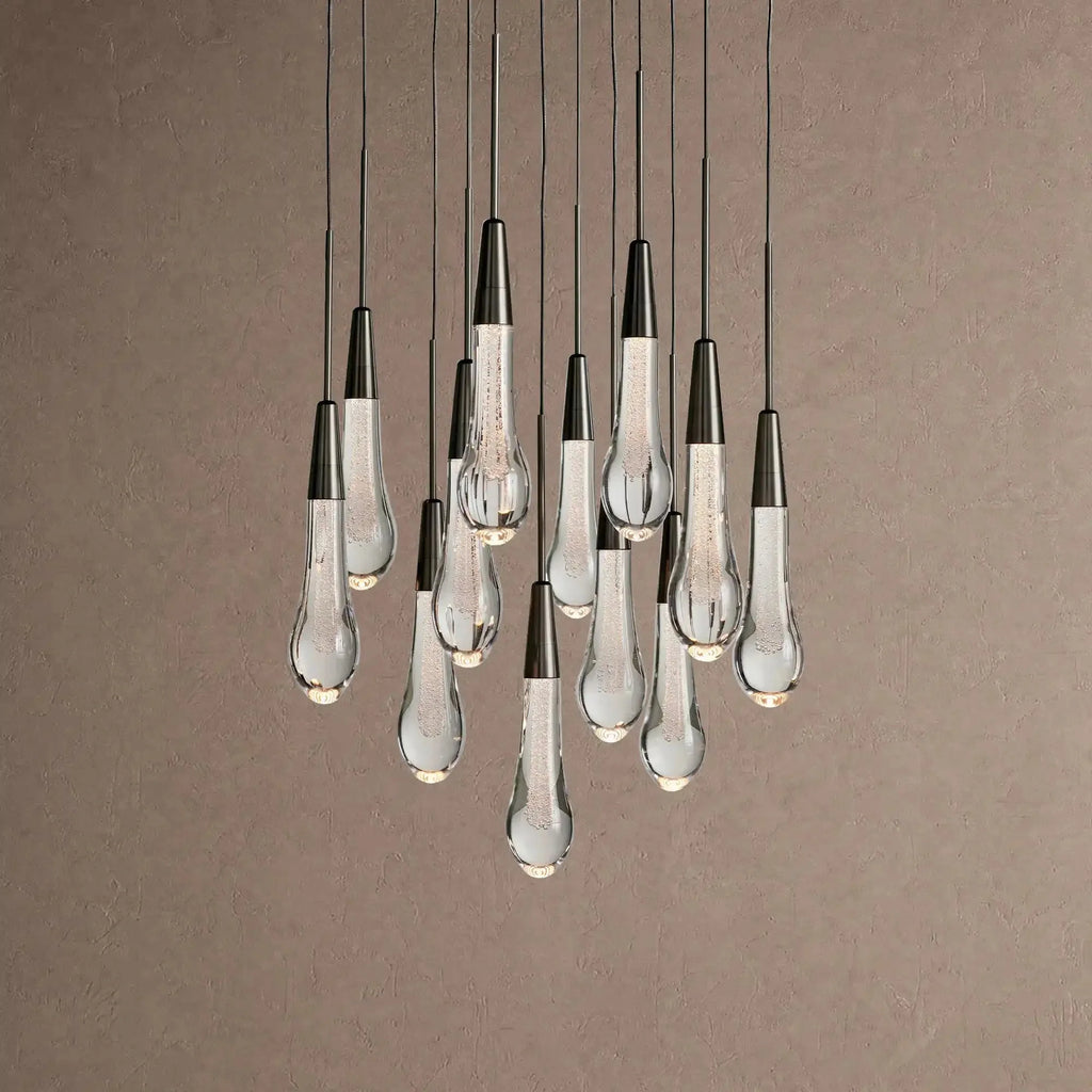 Soltaire Round Chandelier 17" 24" 36" 48" 58" | Modern Pendant Light Raindrop Chandelier - 12-Light 17"BlackVChandelier