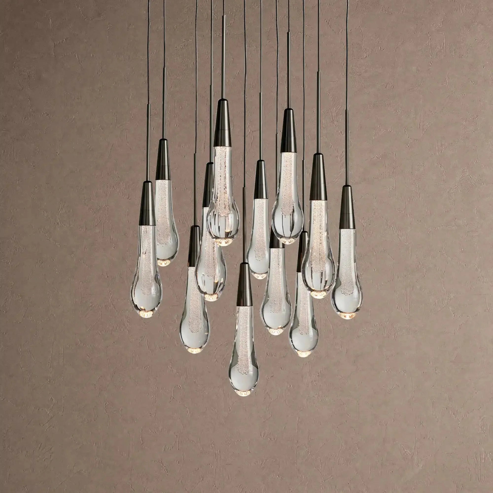 Soltaire Round Chandelier 17" 24" 36" 48" 58" | Modern Pendant Light Raindrop Chandelier - 12-Light 17"BlackVChandelier