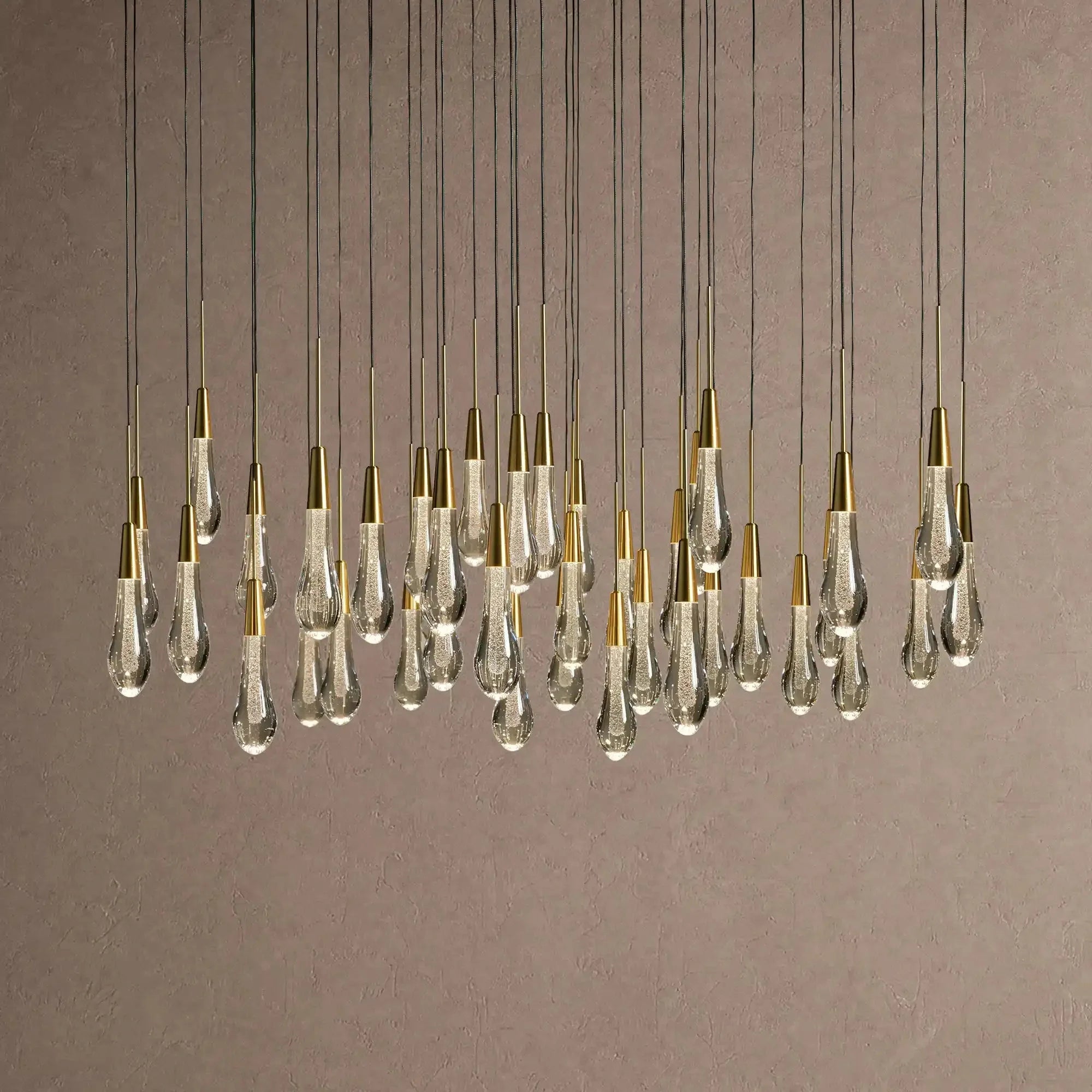 Soltaire Round Chandelier 17" 24" 36" 48" 58" | Modern Pendant Light Raindrop Chandelier - 39-Light 48"BrassVChandelier